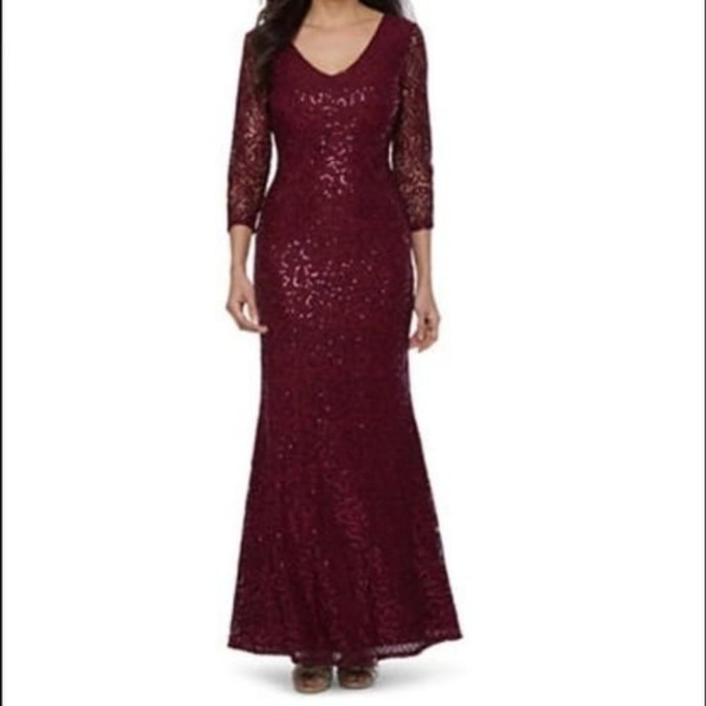 ***Burgundy Sequined Formal Evening Gown - Size 10 w/Matching Shoes **